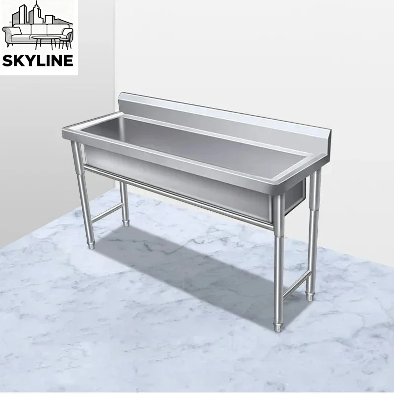 Stainless Steel Floor-standing Dishwashing Kitchen Sinks for School Canteen Commercial Large Single-tank Outdoor Washing Sinks