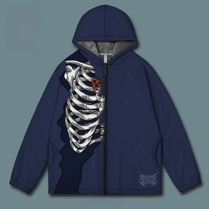 Loween Undng الهيكل العظمي الإبداعية 3D الضلع التوضيح المتضخم المفتوحة سترة البلوز ex الشارع الشهير البوليستر دنة