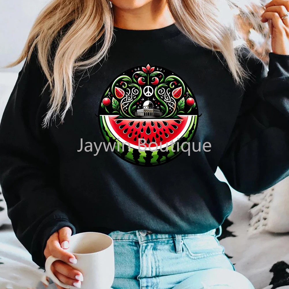 Watermelon Graphic Sweatshirt Aesthetic Fruit Shirt Human Rights Sweater Protest Tee Unisex Long Sleeves Crewneck Sweatshirts