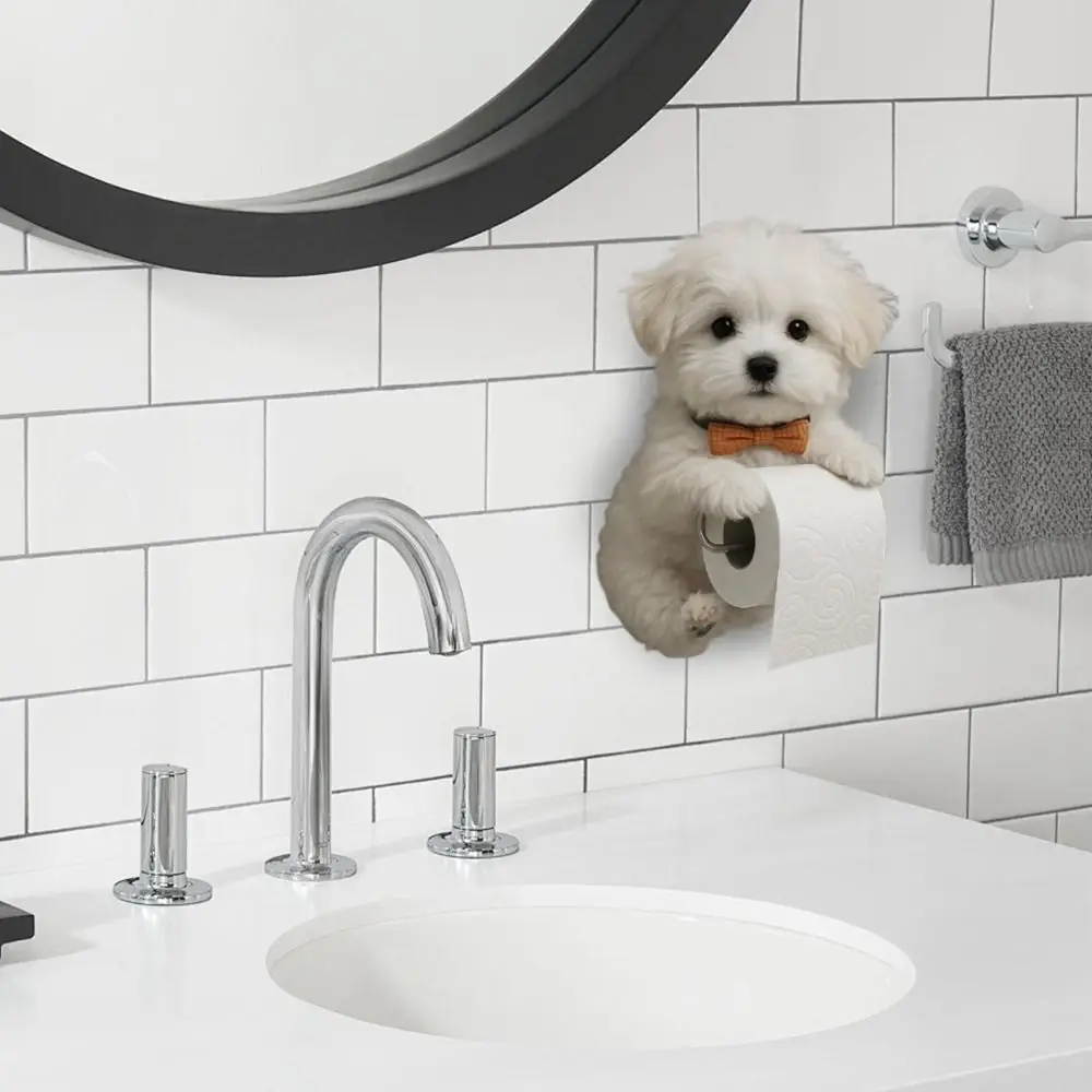 Resin Dog Toilet Paper Holder Cute Animal Design Storage Dispenser Bathroom Paper Towel Dispenser Wall Mounted Functional Decor