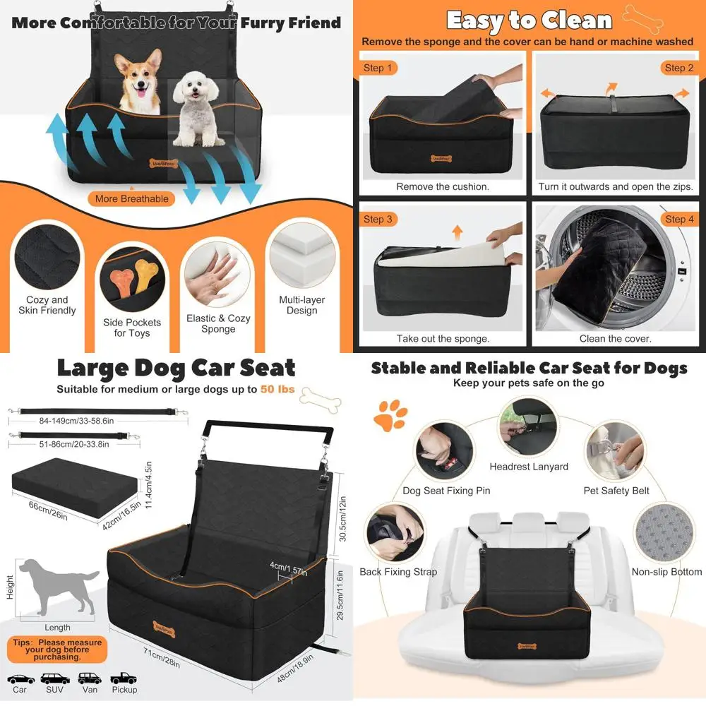 

Портативное моющееся автокресло для маленьких собак или двух домашних животных до 50 фунтов, с защитными поводками и удобной подушкой, идеально подходит для трюков