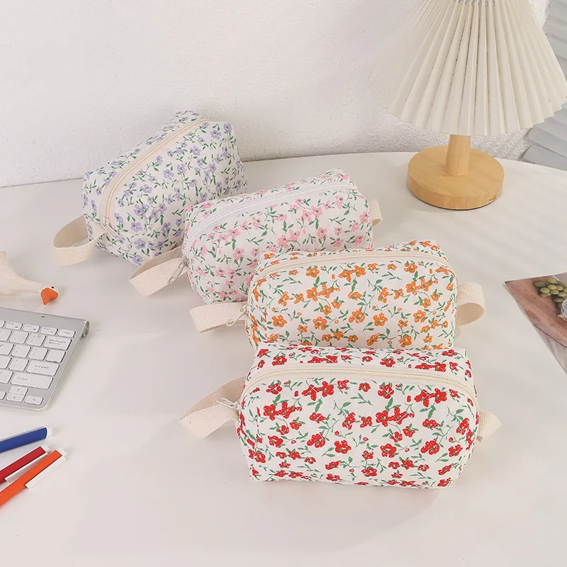 Simple Portable Gardenia Pencil Case Simple Ins High-value Student Storage Stationery Bag Cosmetic Bag Large Capacity