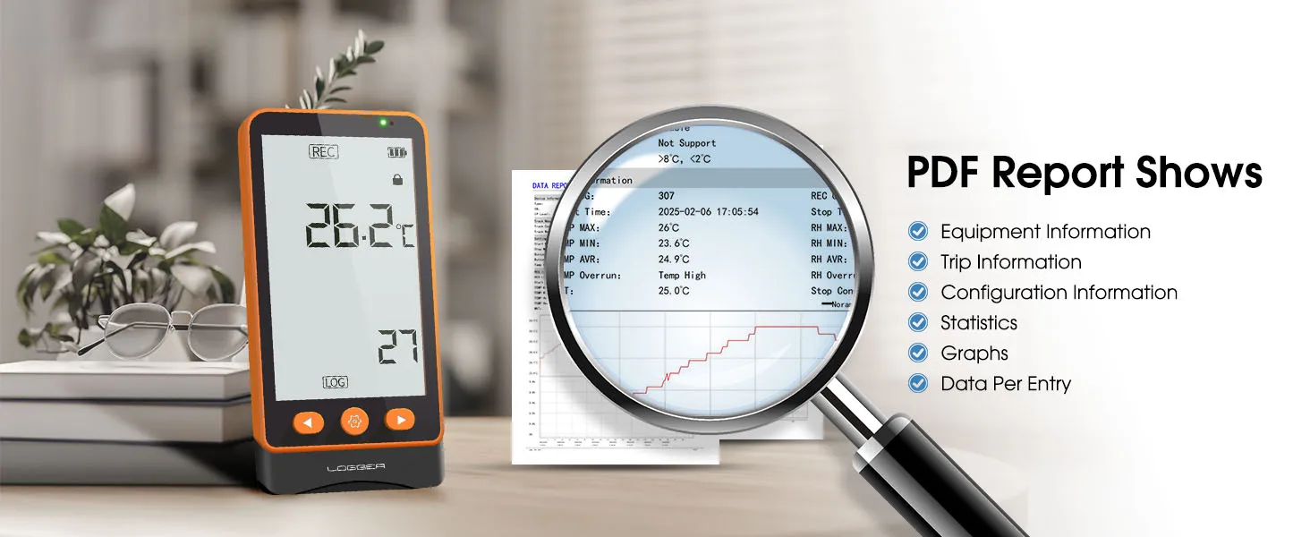 Aikesi GSP-80Pro Registratore dati LCD Rapporto PDF multi USB Registratore dati di temperatura e umidità Rapporto CE FCC ROHS PDF CSV