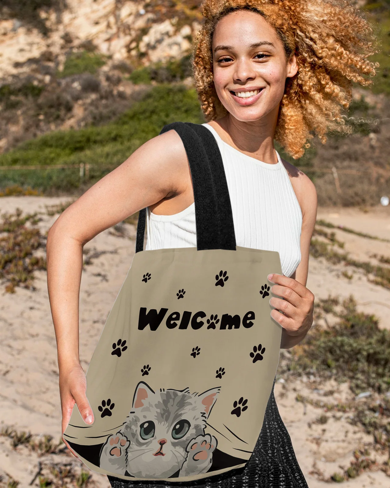 Cat Paw Retro Cute Welcome Large-capacity Women Shopping Canvas Tote Bag Girl Female Lady Reusable Eco Shoulder Student Handbags