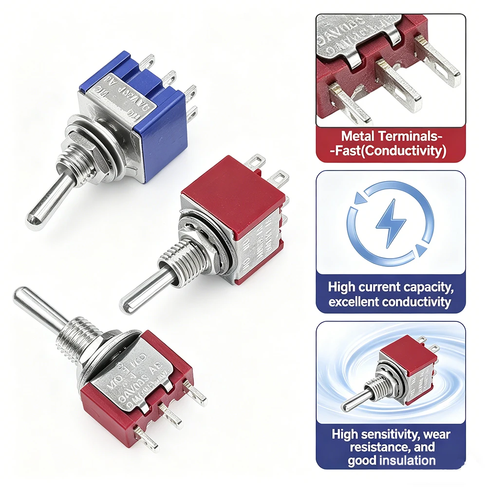 50PCS Toggle Switch MTS-102 MTS-103 MTS-202 MTS-203 Power Switch 3Pin 6Pin ON-OFF-ON ON-ON Mini Switches Waterproof Cap
