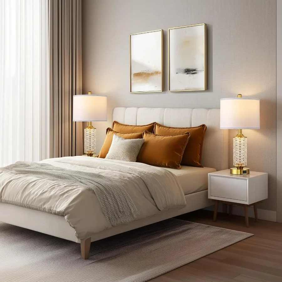 مجموعة من 2 مصابيح طاولة مع منافذ USB A + C مصباح بجانب السرير حديث مع ضوء ليلي LED مصباح بجانب السرير لمصابيح منضدة غرفة النوم