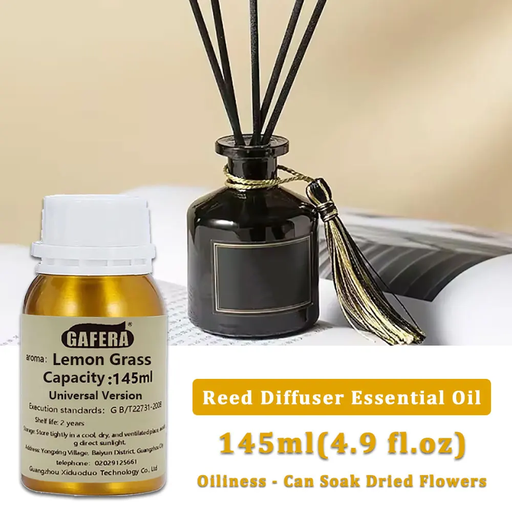 GAFERA 145ml (4.9 fl.oz) Aceites Esenciales de Limoncillo - Para Difusor de Varillas y Aromaterapia sin Llama y Recarga de Aceite Aromático para Difusor