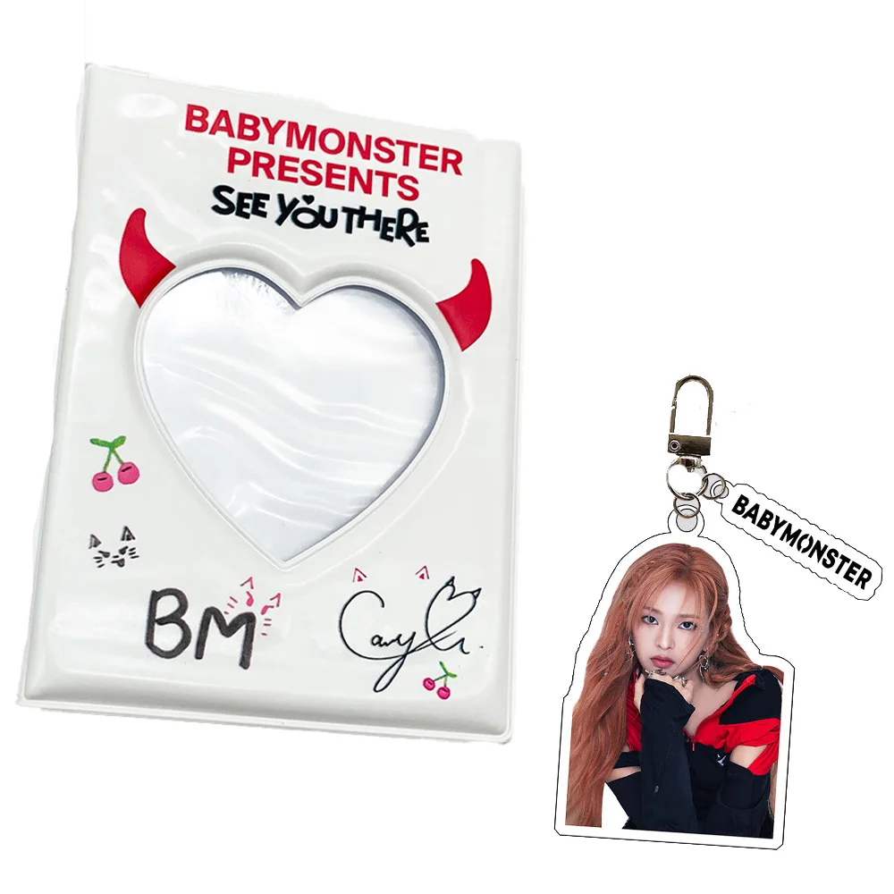 2Pcs/Set KPOP BABYMONSTER Card Album Cartoon Cute Card Binder Acrylic Keychain Pendant RUKA ASA RORA Bag Accessories Fans Gift