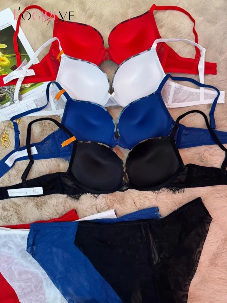 Logirlve French Lace Embroidery Women Lingerie Set Sexy Thin Cup Push Up Bra High Quality Silk Intimates Comfort Underwear - Image 5