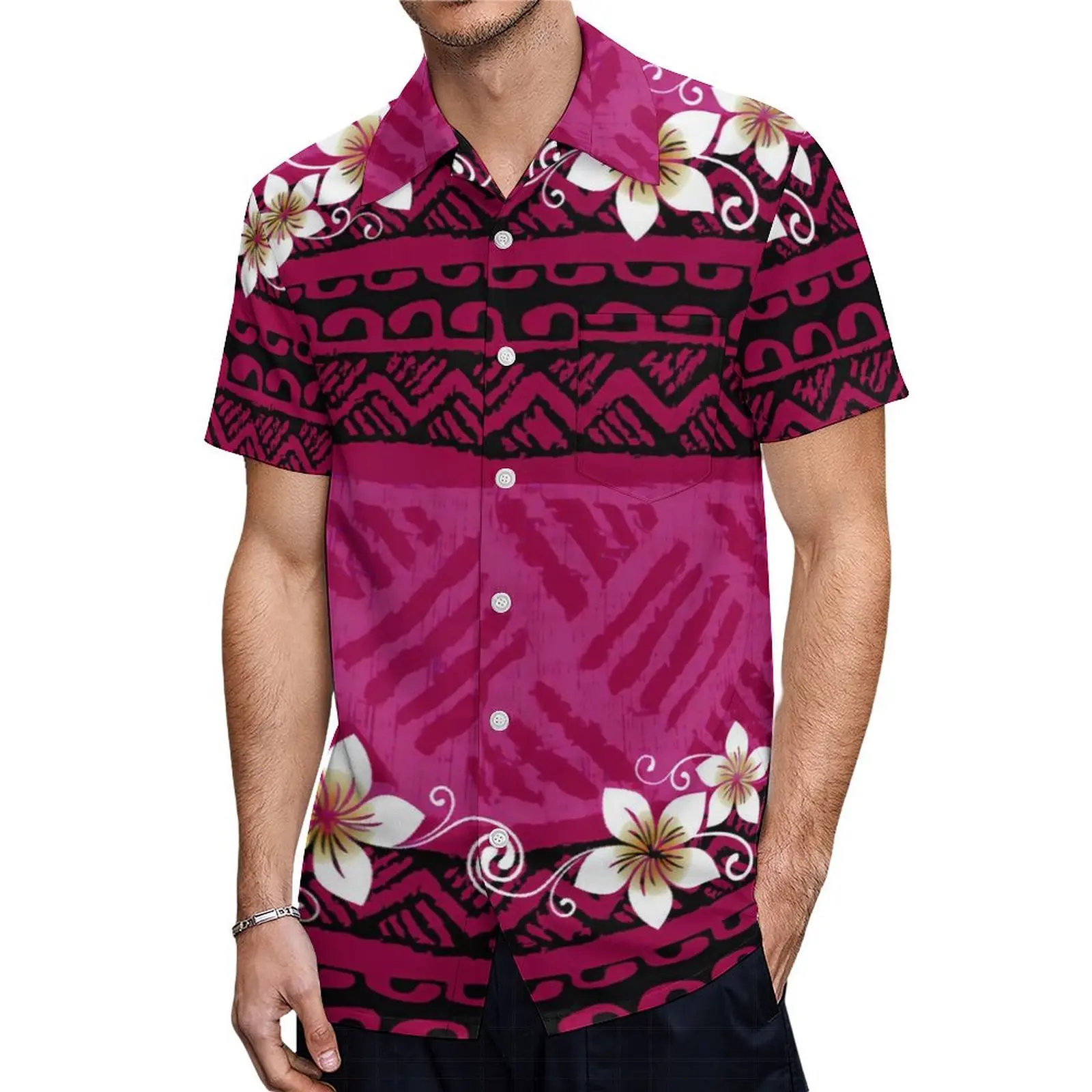 Vestido gola redonda sexy para homens e mulheres, camisa de manga curta, combinando polinésia, terno para casal, verão