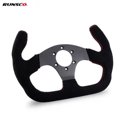 325mm Flat GT Steering Wheel Suede Racing Car/Game Rims Anodized Aluminum Black with Horn Button