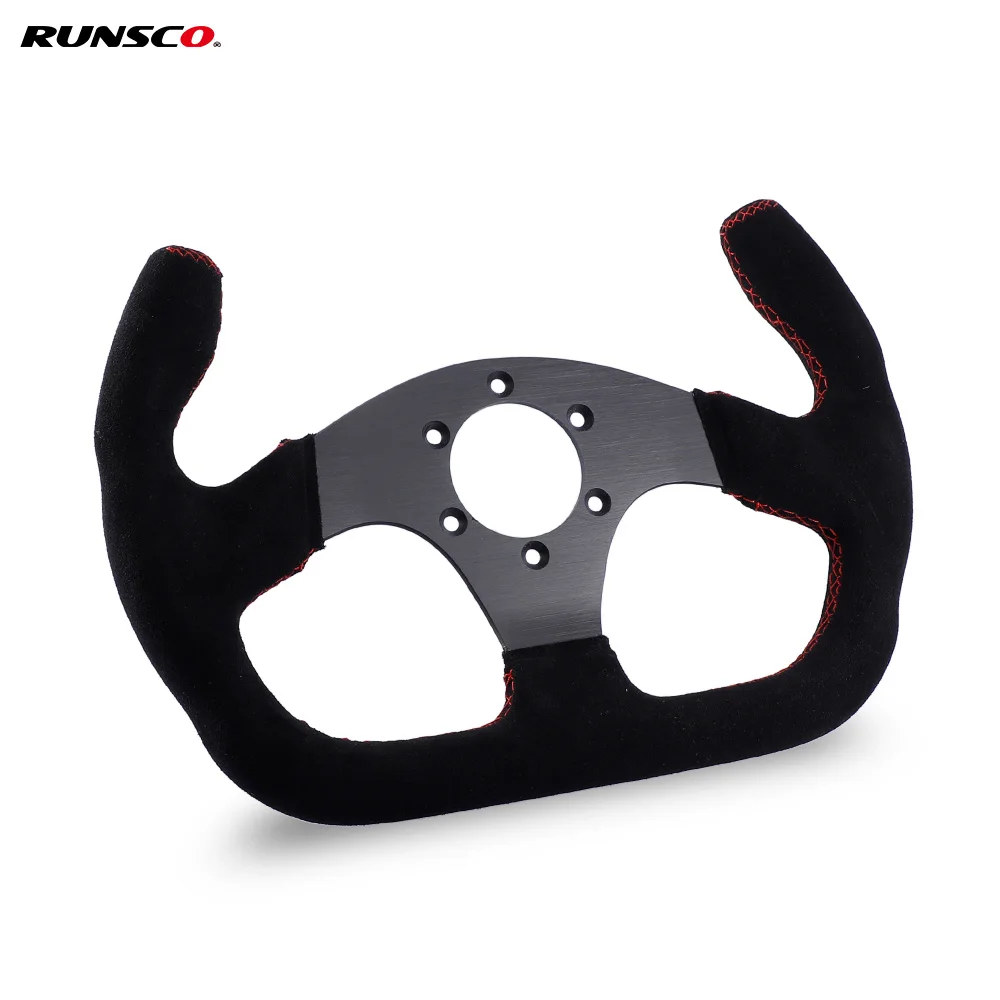 325mm Flat GT Steering Wheel Suede Racing Car/Game Rims Anodized Aluminum Black with Horn Button