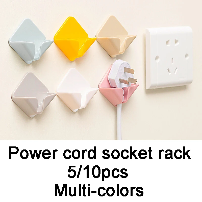 Power Cord Socket Holder Charge Wire Hanger Wall Hooks Self-adhesive Multi-purpose Punch-free Plug Hanging Storage Organization