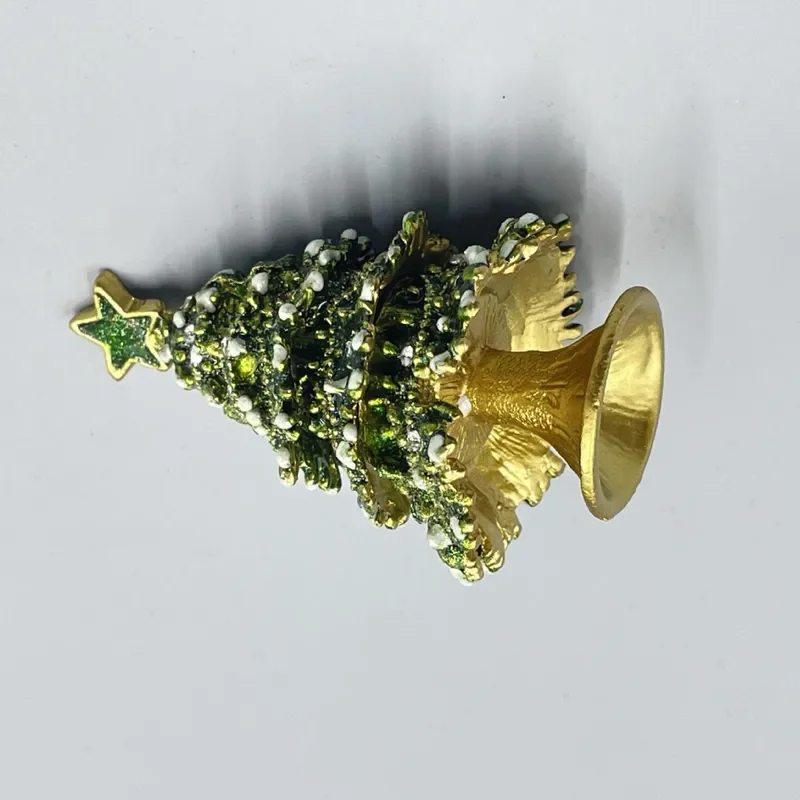 Christmas Tree Shape Metal Enamel Jewelry Box for Rings Stud Earrings Storage Decorative Ornament