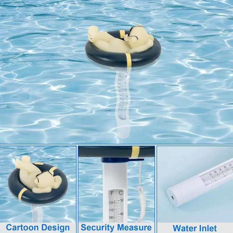 

Pool Water Temperature Gauge Swim Pool Water Thermograph Floating Polar Bear Animal Shape Precisice Measurement Tool For Fish