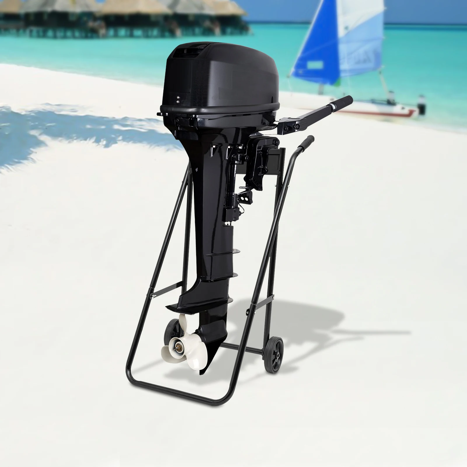 Outboard Motor Trailer Heavy Duty Boat Engine Transport Stand Trolley Foldable Trolling Motor Carrier Cart Black Load 88.18lbs