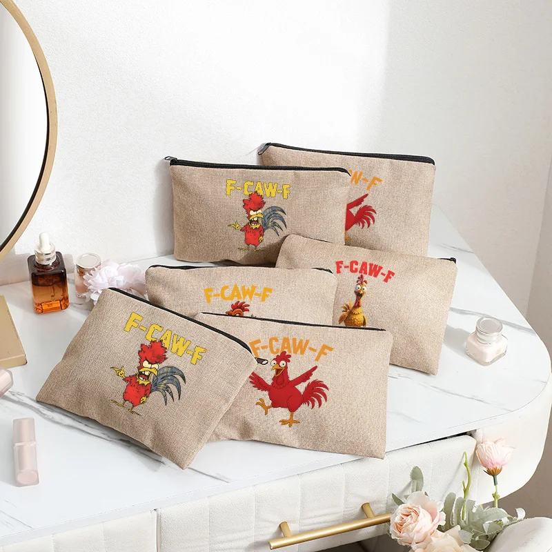 

2025 New F-Caw-F Funny Chicken F Caw F Rooster Meme Women Linen Makeup Bag Linen Cosmetics Bag Party Gift Mother Girlfriend