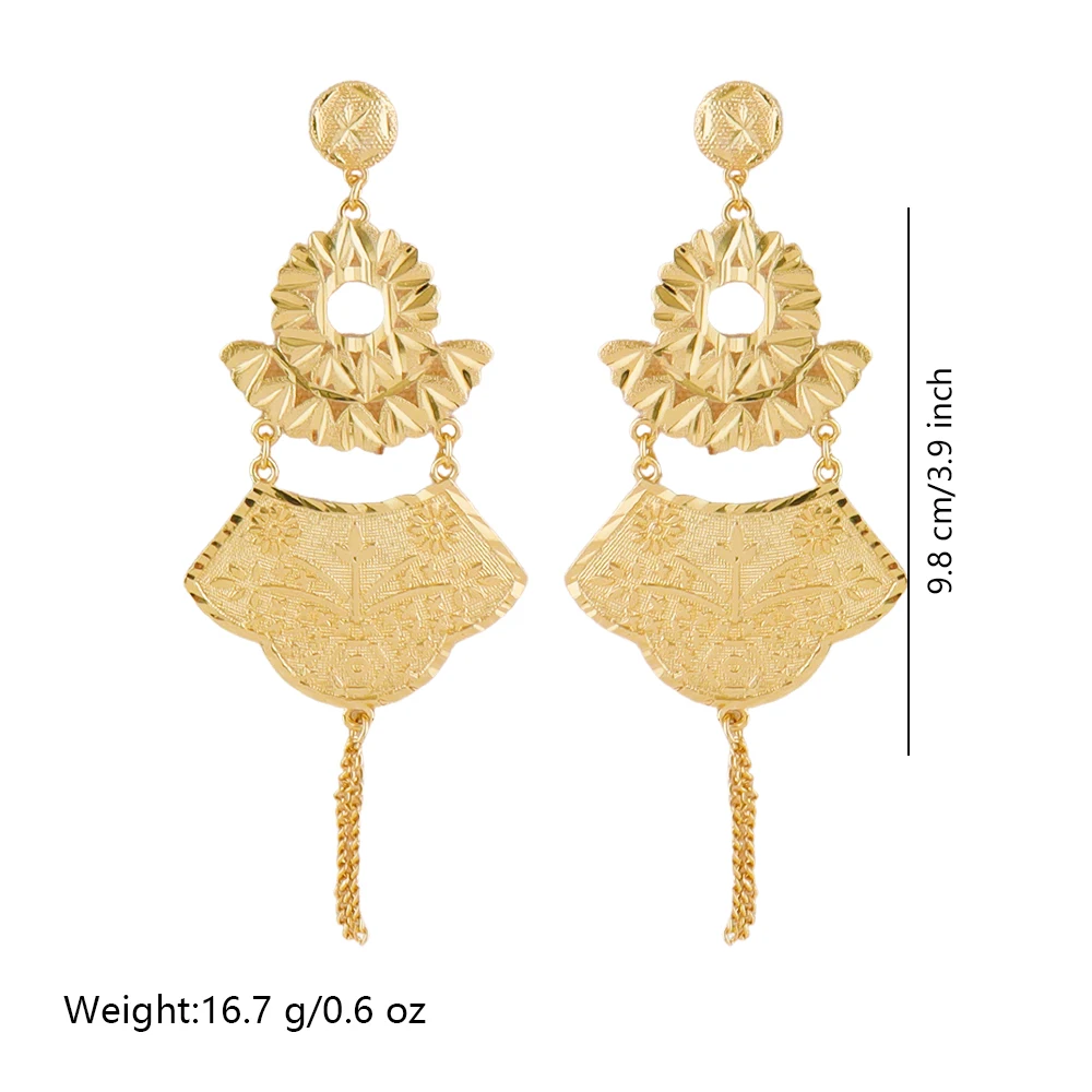 18K Vergoldete Große Ohrringe Dubai Luxus-Ohrringe für Frauen mit Quasten-Hohlanhänger Bankett Hochzeit Indischer Trendschmuck – Detail 8