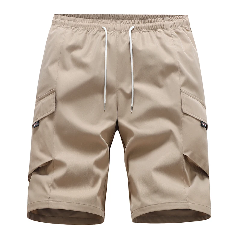 Multi Pockets Shorts Men Waistband Solid Color Loose Fitness Cargo Drawstring  Streetwear Clothing Baggy