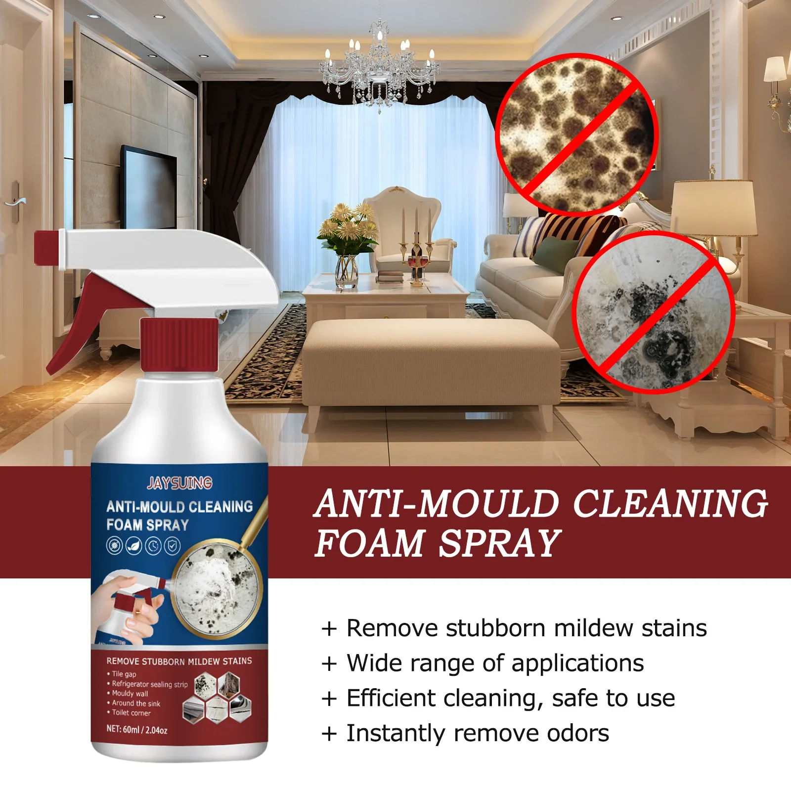 Jaysuing Foam Cleaning Mold Removal Spray, Tile Wall Bathroom Silicone Multifunctional Cleaning Mold Removal Spray