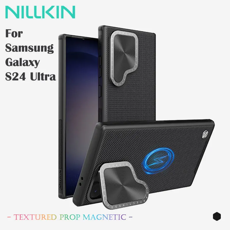 Магнитный чехол с текстурированной опорой NILLKIN для Samsung Galaxy S24 Ultra, подставка для крышки объектива, полиамидное волокно, MagSafe, полная защита