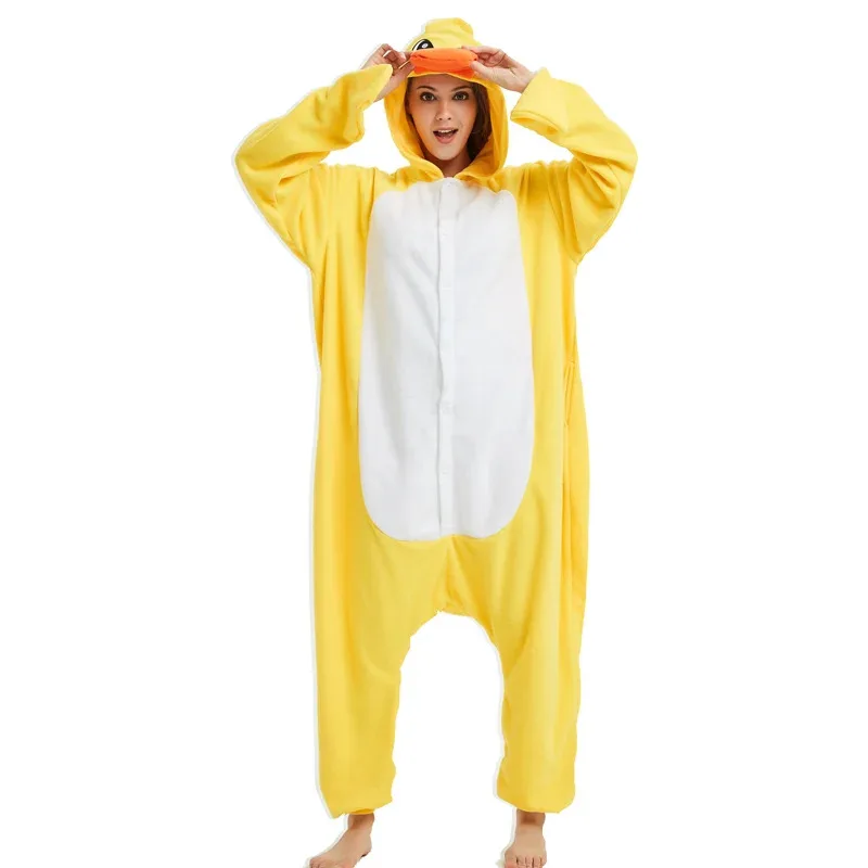 Funny Women Duck Pajamas Anime Onesies For Adult Men Kigurumi Fleece Suit Cartoon One-Piece Sleepwear Cosplay Costume Halloween