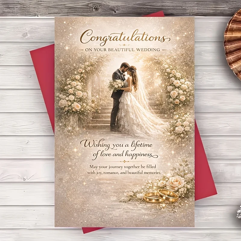 Elegant wedding greeting card, specially designed for newlyweds, romantic floral pattern, suitable for newlyweds, greeting cards presented by relatives, friends and colleagues