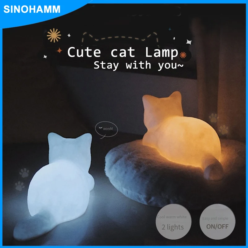 Lampu malam kucing, lampu dekorasi kamar tidur desain hewan lucu untuk anak perempuan, lampu meja samping tempat tidur, hadiah mewah untuk anak dewasa