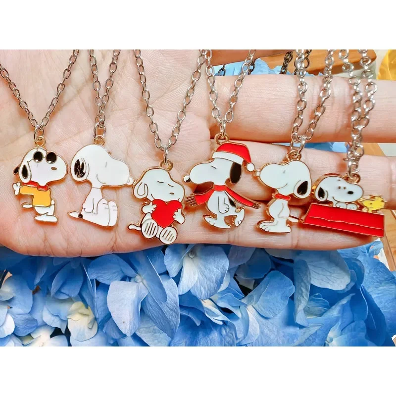 Snoopy Cartoon Necklace Anime Action Figures Anime Cute Q Figurals Alloyed Necklace Decoration Children Birthday Christmas Gifts