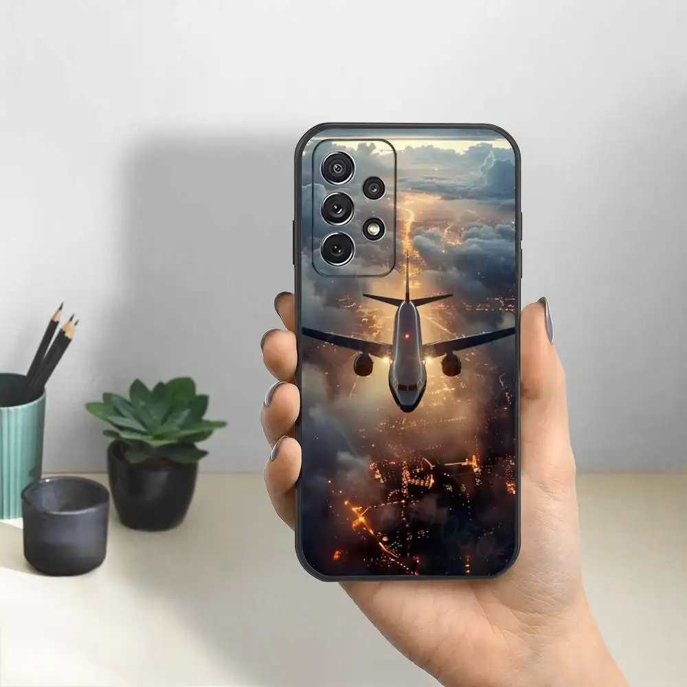 飛行機飛行機アートクール電話ケースサムスン S25、S24、S23、S22、S21、S20、S10、ウルトラ、プラス、ライト、FE、ソフトシリコンブラックカバー