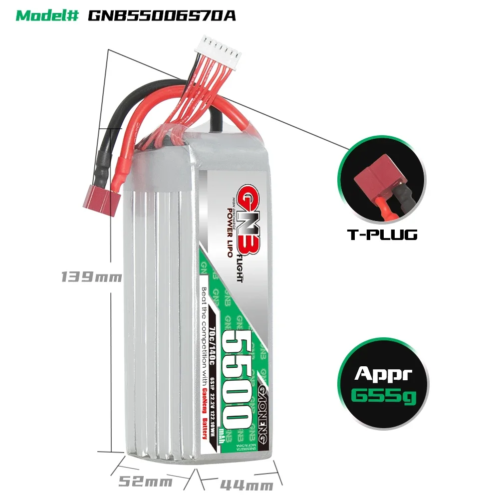 GAONENG GNB 5500mAh 6S 70C 140C 22.2V DEANS LiPo Battery 7 to 8inch 400mm-450mm X8 FPV 10inch Xclass FPV 1/7 1/8 scale vehicles