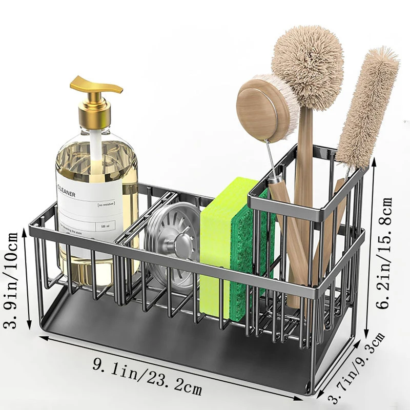 Stainless Steel Sink Sponge Drain Rack Multi-functional Countertop Faucet Soap Rack Dish Towel Storage Filter Basket