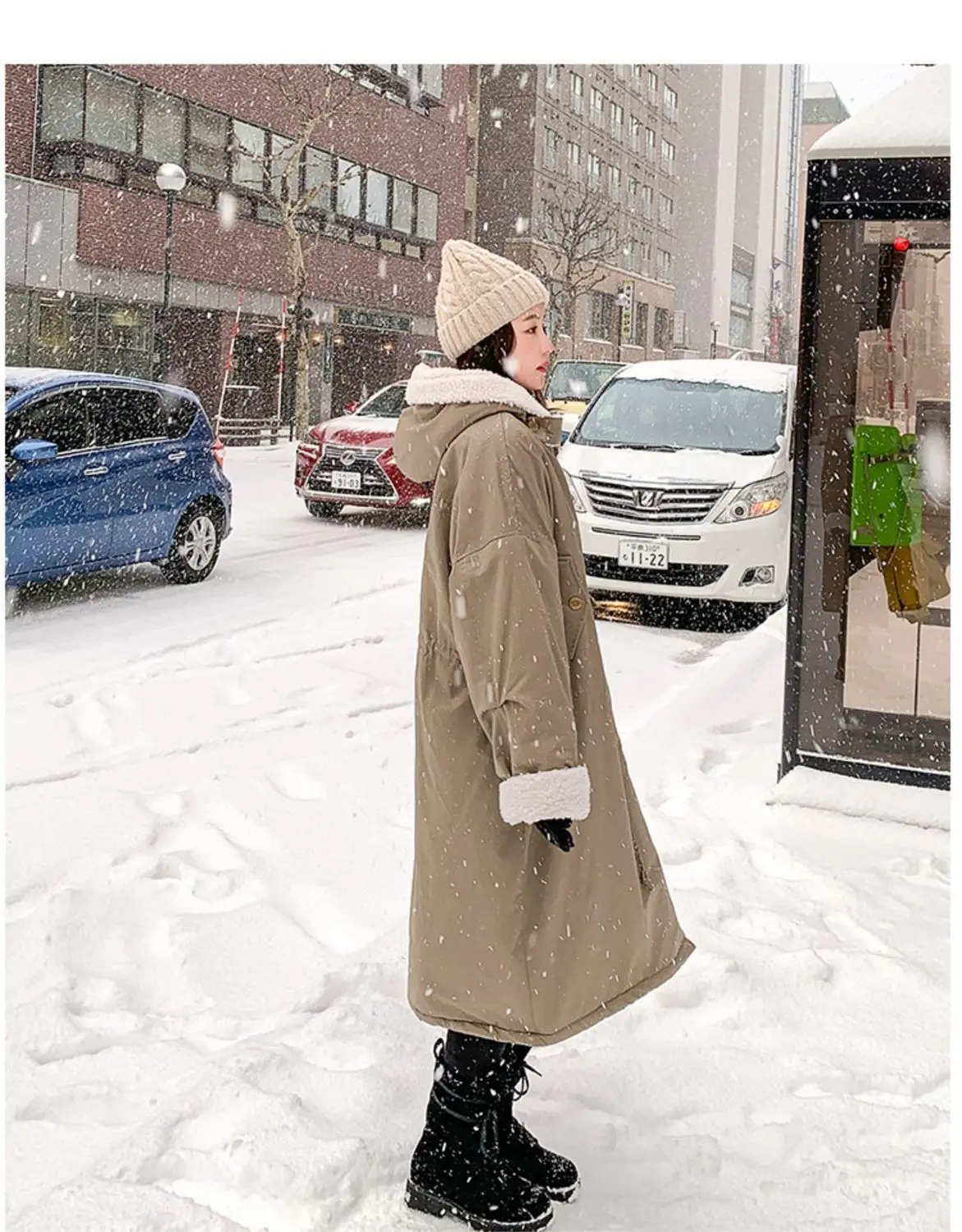 Lamb wool Cotton Jacket Women's Korea Loose 2026 New Winter Plus velvet Snow Parkas Warm Hooded Coat Casual Female Long Overcoat