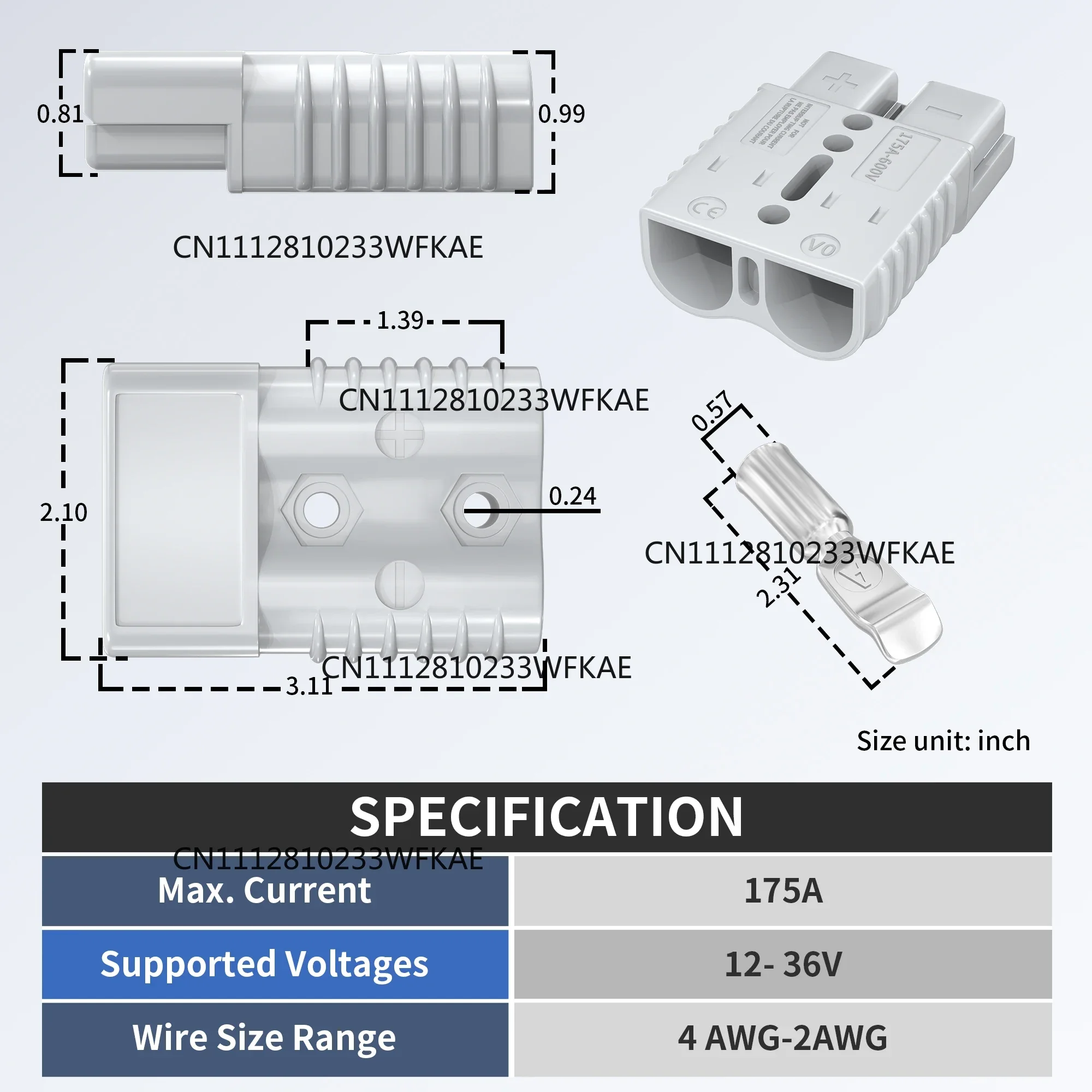 175 Amp Battery Quick Connect/Disconnect Connector 12V Plug Kit 2 to 4 Wire Battery Terminals