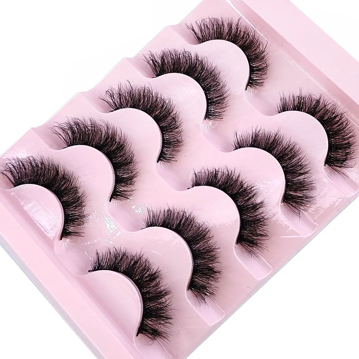 HBZGTLAD 5ペア 3Dフェイクミンクつけまつげ ナチュラルロングふわふわまつげ ウィスピー メイクアップ ビューティーエクステンション ショートつけまつげ