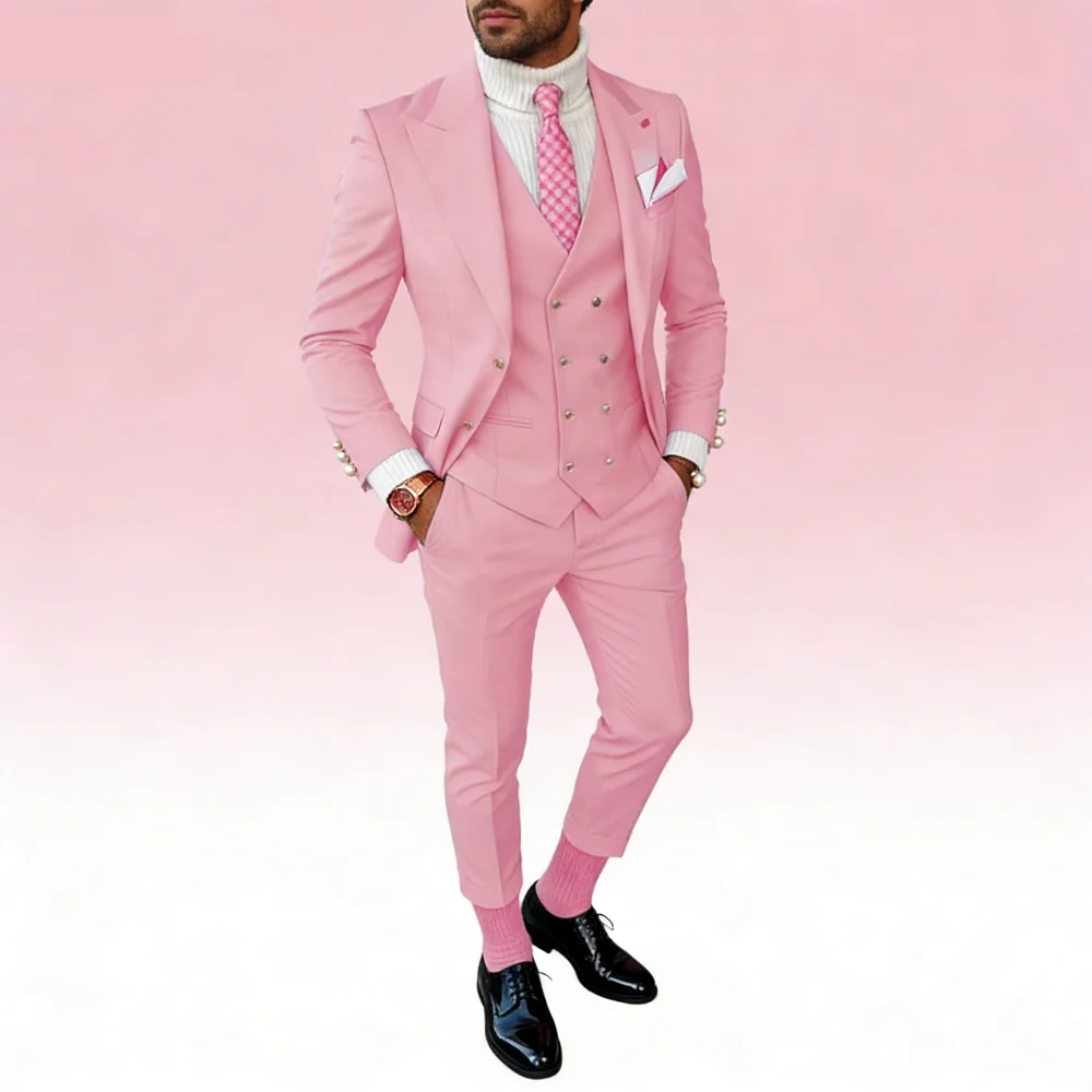 

Мужской умный повседневный однобортный свадебный смокинг из трех предметов с пиковыми лацканами, приталенный формальный костюм шафера для жениха Homme