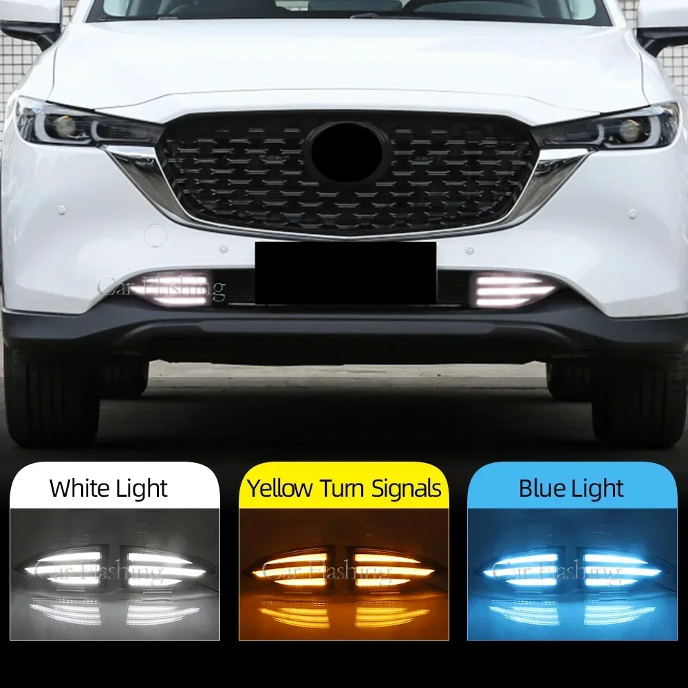 Car Flashing LED Daytime Running Light For Mazda CX-5 CX5 2022 2023 LED DRL Fog Lamp with yellow turn sianal Decoration