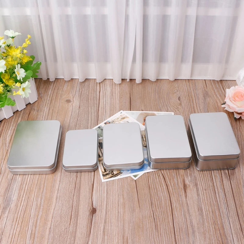 Metal Rectangular Storage Box Container with Lid, Small Tin Boxes Empty Containers Silver Storage Box Case Organizer Drop ship