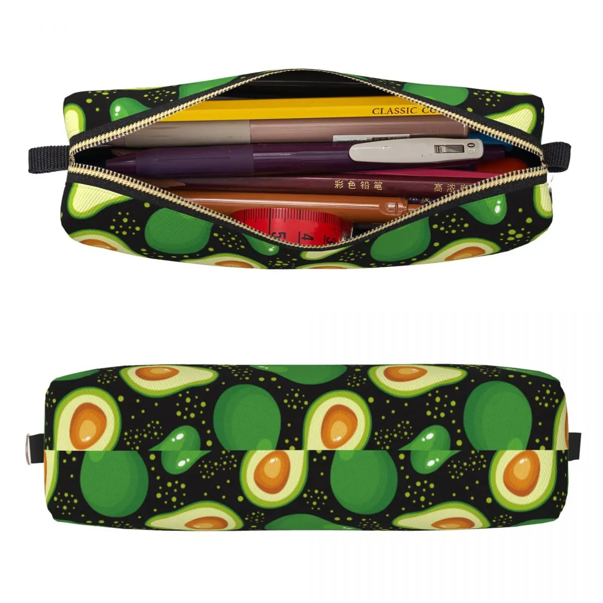 아보카도 만화 연필 케이스 아보카도 애호가 펜 박스 가방 학생 대형 스토리지 학교 용품 화장품 연필 케이스