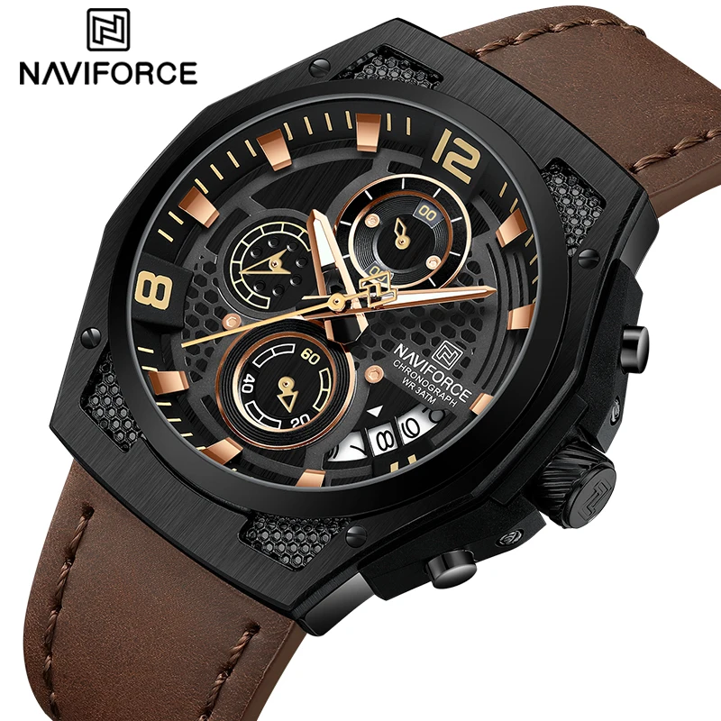 

New NAVIFORCE Original Fashion Men Watches High Quality Waterproof Quartz Wristwatch Male Casual Leather Band Clock Reloj Hombre