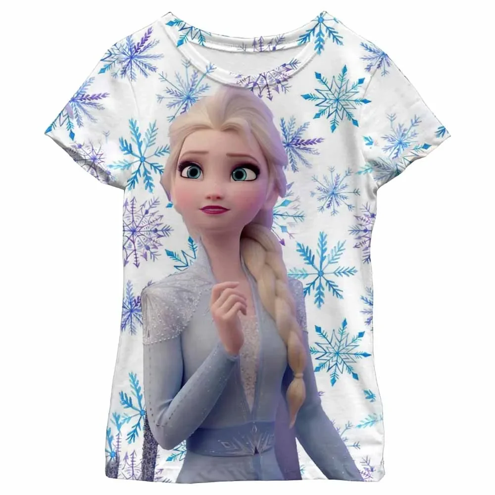 أطفال بنات ملابس ديزني تي شيرت Kawaii آنا إلسا فروزن تي شيرت فتاة بلايز تيز الأطفال قصيرة الأكمام حفلة عيد ميلاد زي