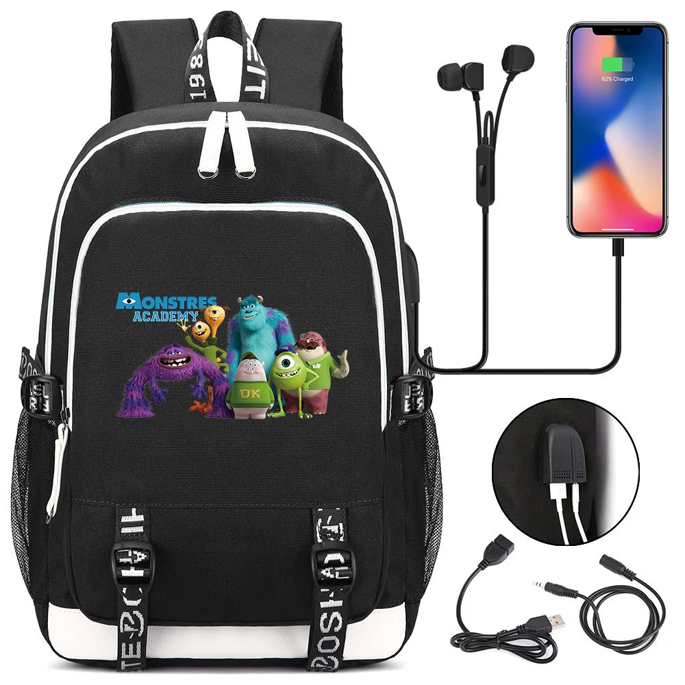 MINISO  Monsters University Laptop Backpacks Student USB Charging Backpack Famale Colorful Print Rucksack Travel Bag Mochila