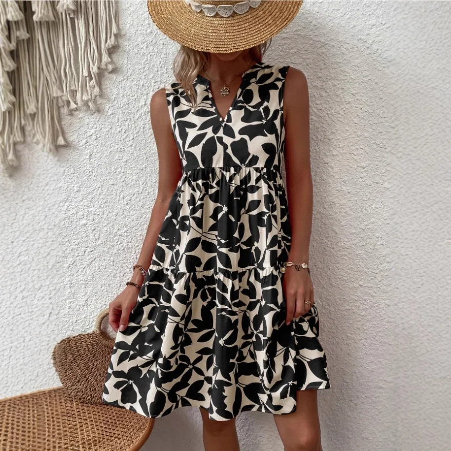 

Женское платье, весна-лето, новое свободное платье без рукавов в богемном стиле с v-образным вырезом, повседневное модное и стильное платье