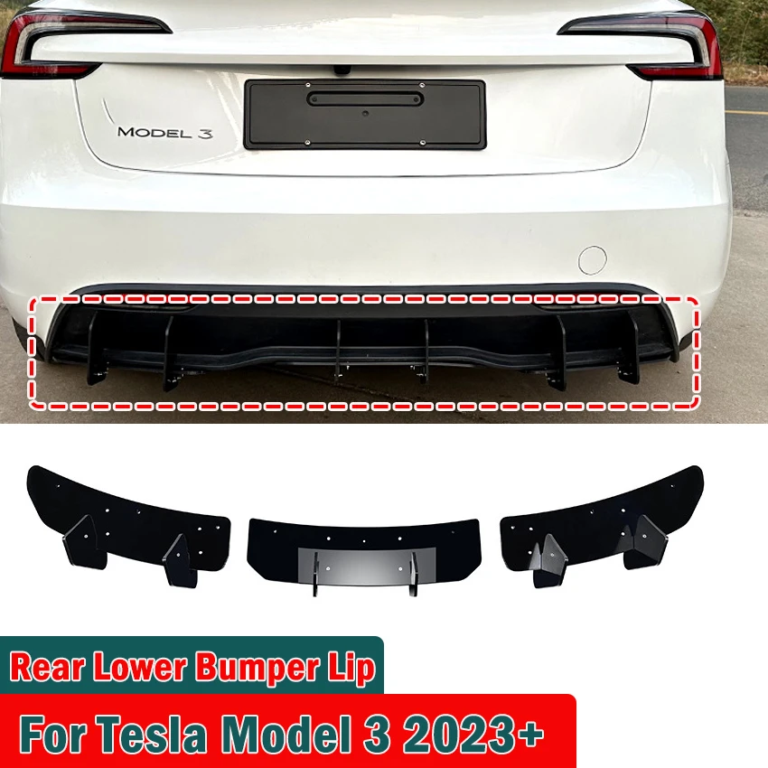 

Для Tesla Model 3 2023-2024 глянцевый черный задний нижний бампер, диффузор, спойлер, протектор, внешний аксессуар