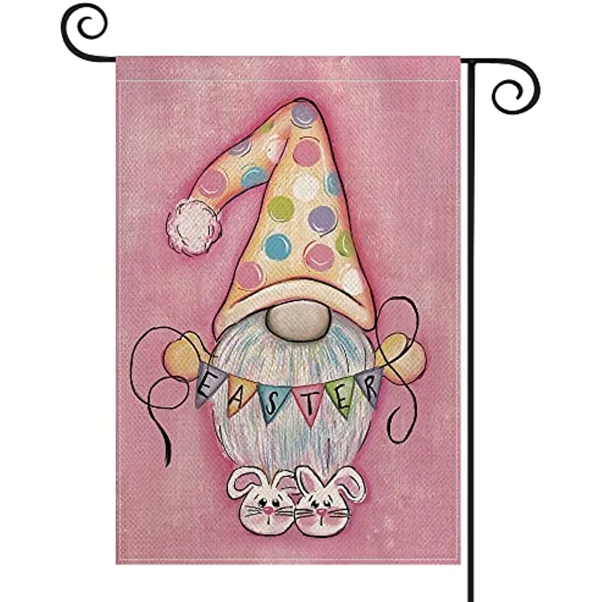 Colorful Polka Dots Gnome Easter Garden Flag 12x18 Inch Double Sided Spring Bunny Rabbit Holiday Yard Outdoor Flag Machine Wash