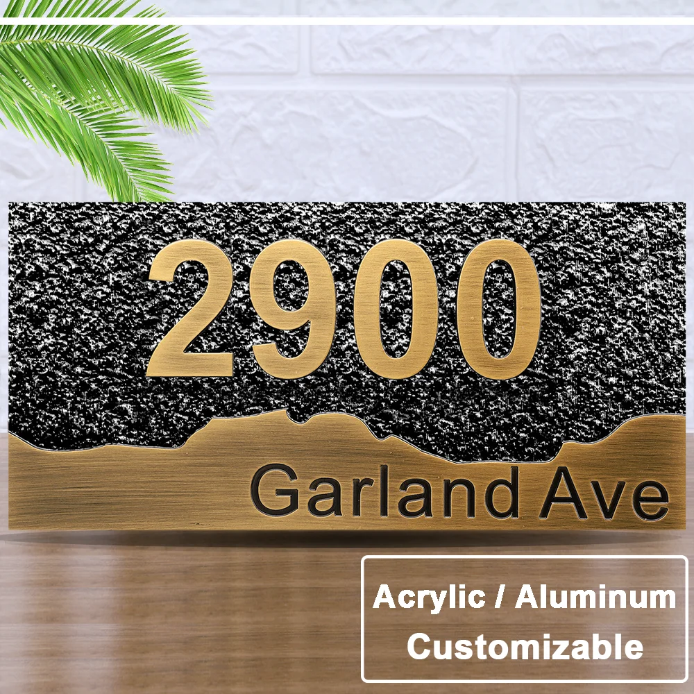 

Customized House Number Sign 3D Acrylic Aluminum Plaque Laser Cut Vintage Address Plaque for Outdoor Home Decoration