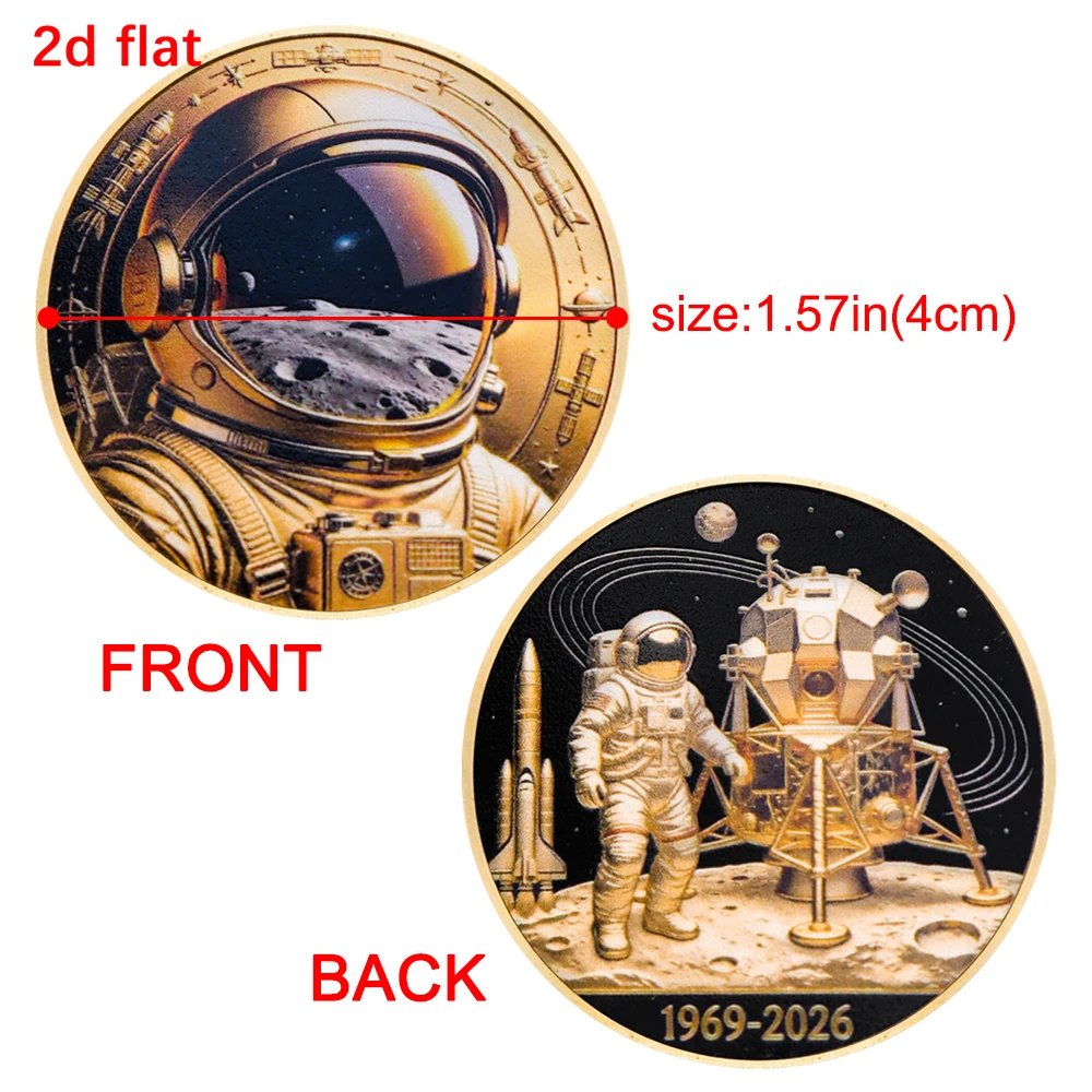 1pc Astronaut Apollo Moon Landing Commemorative Coin 1969-2026 Rocket Lunar Challenge Coin Space Exploration Keepsake Gifts