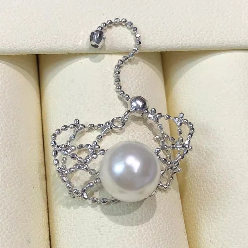 

MeiBaPJ 4-5 мм кольцо с пресноводным жемчугом, модное сетчатое кольцо-держатель, сделай сам, серебряный держатель 925, изысканные свадебные украшения для женщин