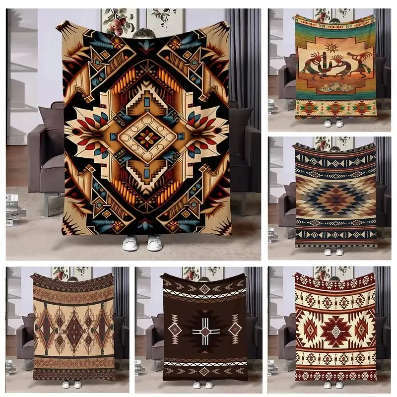 VIKAMA Aztec Tribal Navajo Blanket Southwestern Geometric Pattern Soft Plush RV Camper Travel Outdoor Sofa Throw