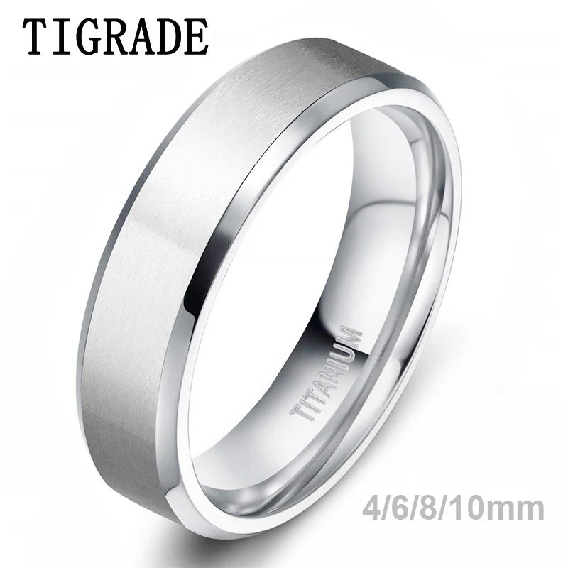 Tigrade 4/6/8/10mm kolor srebrny męski pierścionek tytanowy szczotkowany mężczyzna obrączka pierścionki zaręczynowe biżuteria męska para anel feminino
